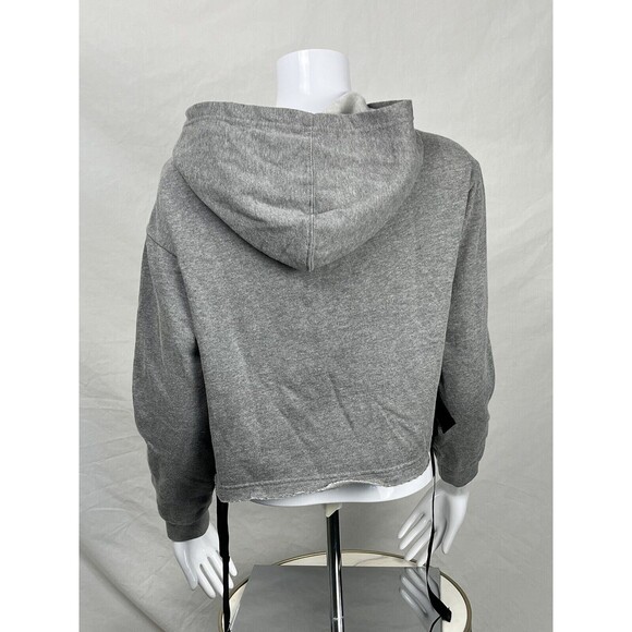 G by Guess Crop Hoodie Sweatshirt Long Sleeves Black Ribbon Side Ties Gray Small - Picture 3 of 4